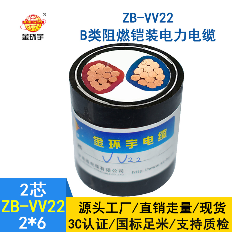 金环宇电缆 vv22铠装电缆 ZB-VV22-2*6阻燃电力电缆vv22