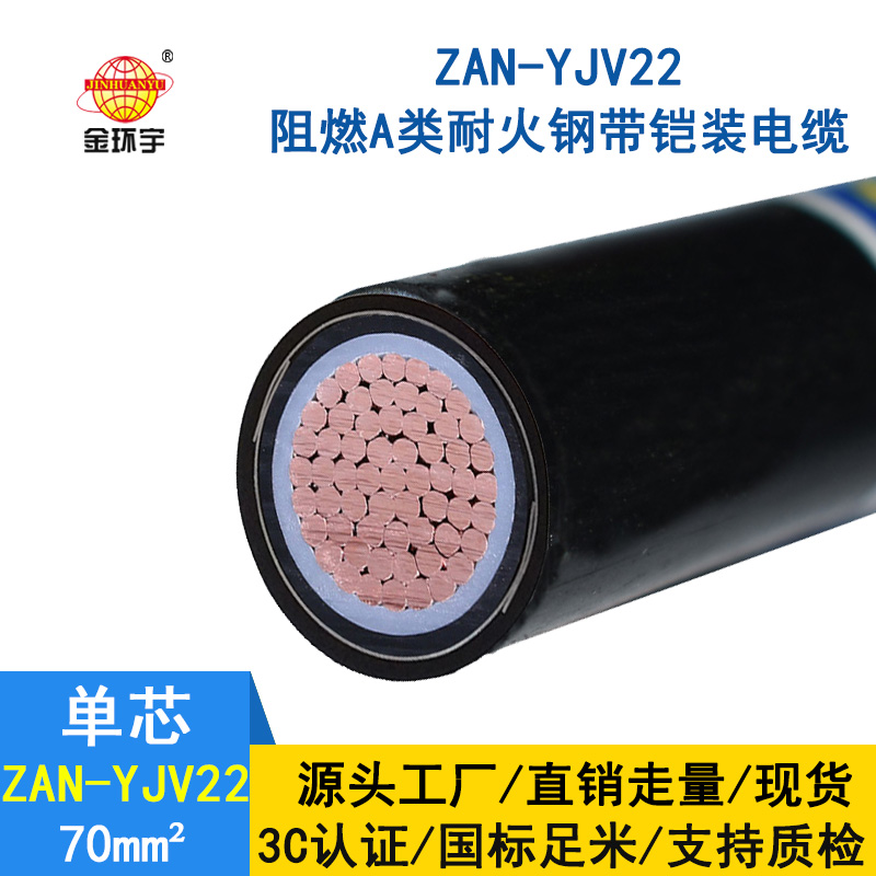 金环宇电缆 单芯电力电缆ZAN-YJV22-70平方 铠装阻燃