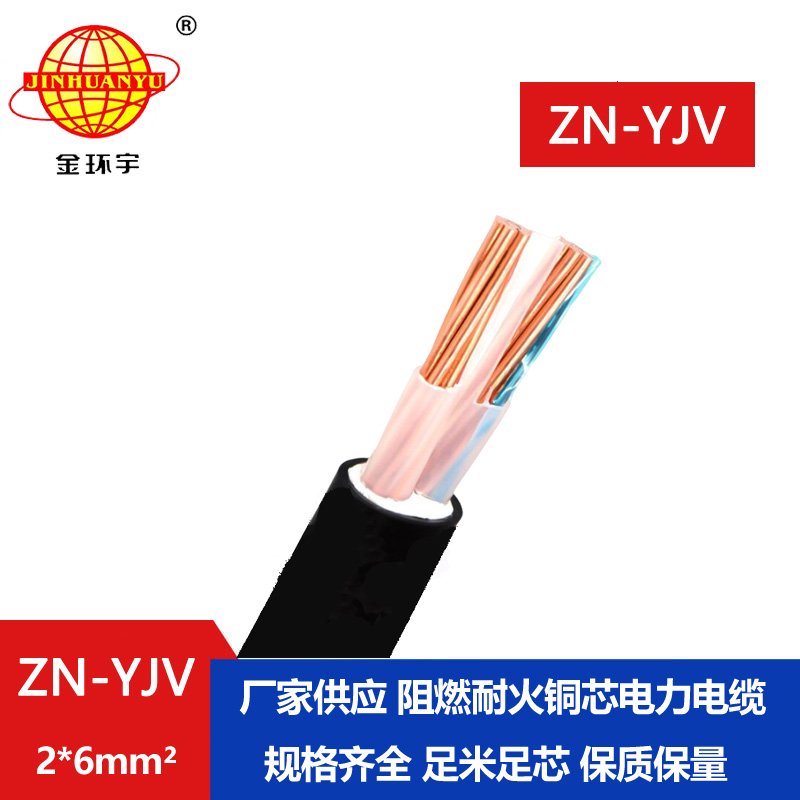 金环宇电线电缆 阻燃电缆yjv ZN-YJV 2X6平方 阻燃耐火电缆厂家