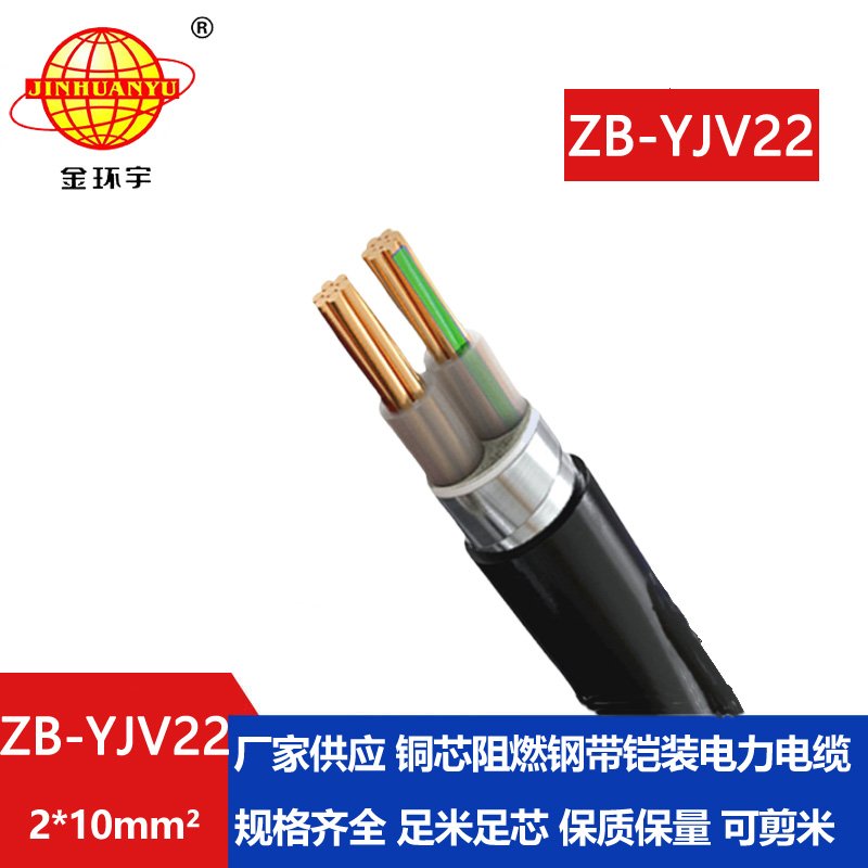 金环宇电缆 ZB-YJV22-2X10平方 b类阻燃铠装低压电力电缆