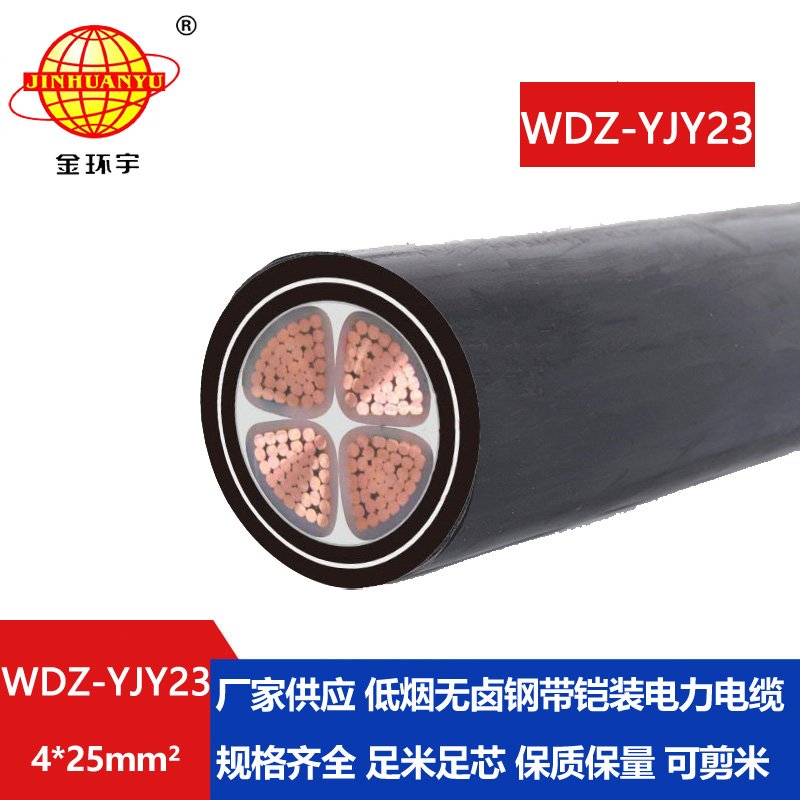 金环宇电线电缆 交联电缆 低烟无卤铠装电缆WDZ-YJY23-4X25平方 铜芯