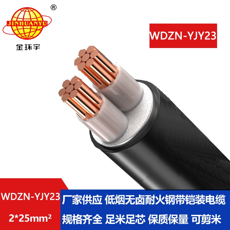 金环宇电线电缆 二芯铠装电缆WDZN-YJY23-2X25低烟无