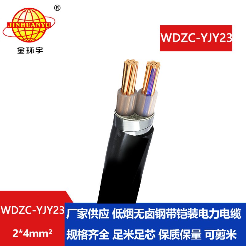金环宇电缆 2芯铠装电缆WDZC-YJY23-2X4平方无卤低烟阻燃电缆